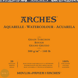 Watercolour Paper - BLOCK - ARCHES Aquarelle -  TORCHON (ROUGH) 140 lb/ 300 gsm WHITE  10 x 25 cm, 4 x 10",