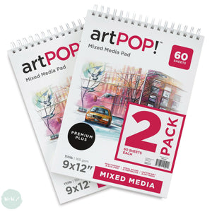 SPIRAL BOUND PAPER PAD - Mixed Media – artPOP! – 165gsm – 9 x 12" - TWIN PACK