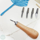 BLOCK / LINO PRINTING - CUTTING TOOL - 5 assorted Blades and Beech wood Handle