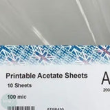 Acetate- Printable (colour copier & laser print compatible) Clear 100 micron - Pack of 10 sheets - A3