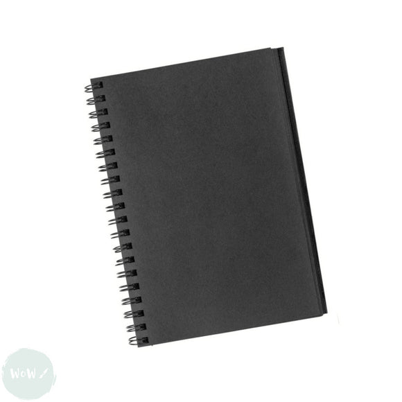 Hard Back Sketchbook SPIRAL Bound, Black Paper - 350gsm ,  20 sheets- A5 Portrait