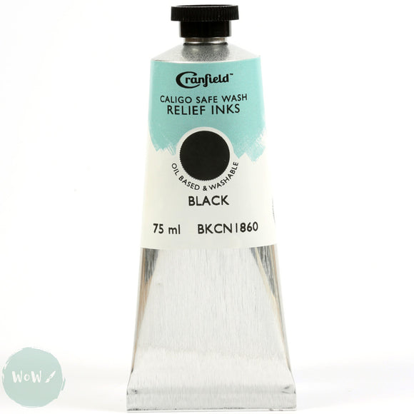 BLOCK PRINTING COLOUR - Oil Based - Cranfield - CALIGO SAFEWASH RELIEF INK - 75ml -  Black