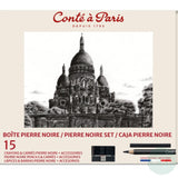 DRAWING / SKETICHING PENCILS - Conté à Paris - PIERRE NOIR SET - 15 Assorted Tin