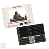 DRAWING / SKETICHING PENCILS - Conté à Paris - PIERRE NOIR SET - 15 Assorted Tin