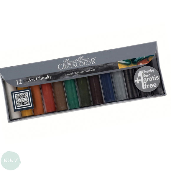 Compressed Charcoal Sketching Sticks - CRETACOLOUR - Art Chunky - 12 Assorted Colours + 1 FREE Black
