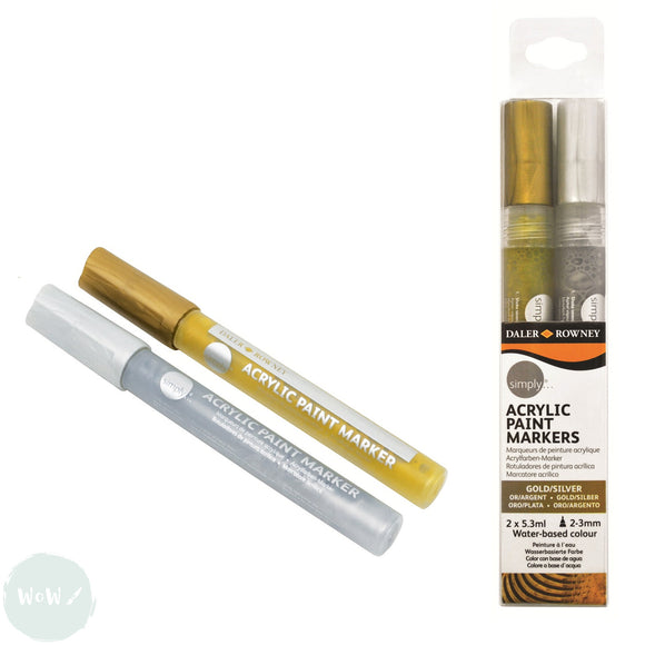 PAINT MARKER - Daler Rowney SIMPLY - Acrylic Paint Marker - Set of 2 -GOLD & SILVER