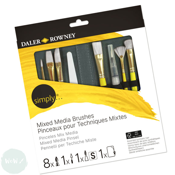 BRUSH SET - Daler Rowney - SIMPLY - 10 Assorted MIXED MEDIA BRUSH CASE