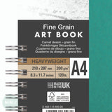 Hardback Sketchbook - Spiral Bound - Daler Rowney - FINE GRAIN HEAVYWEIGHT 200gsm – TEAL Cover – A4