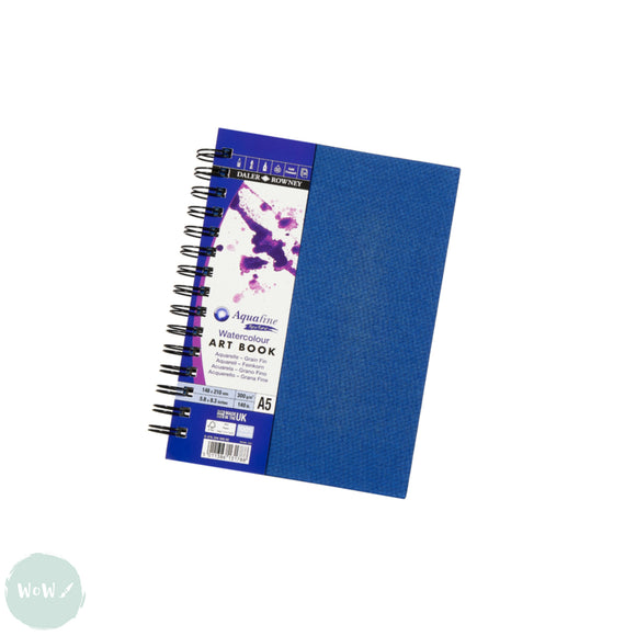 WATERCOLOUR PAPER - Hardback Book - SPIRAL BOUND - Daler Rowney - AQUAFINE Texture - 300gsm - 20 sheets - NOT surface - ROYAL BLUE COVER - A5 PORTRAIT