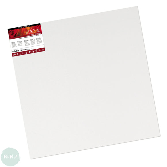 DEEP EDGE White Primed Stretched 100% Cotton Canvas – Daler Rowney -  ARTISTS 3D - 80 x 80cm (Approx. 31.5 x 31.5”)