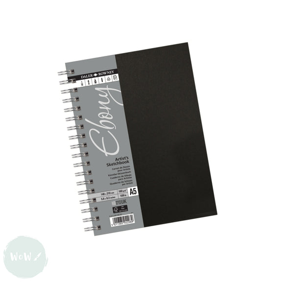 HARDBACK SKETCHBOOK - Spiral Bound - Daler Rowney - EBONY - A5 - PORTRAIT - 160gsm