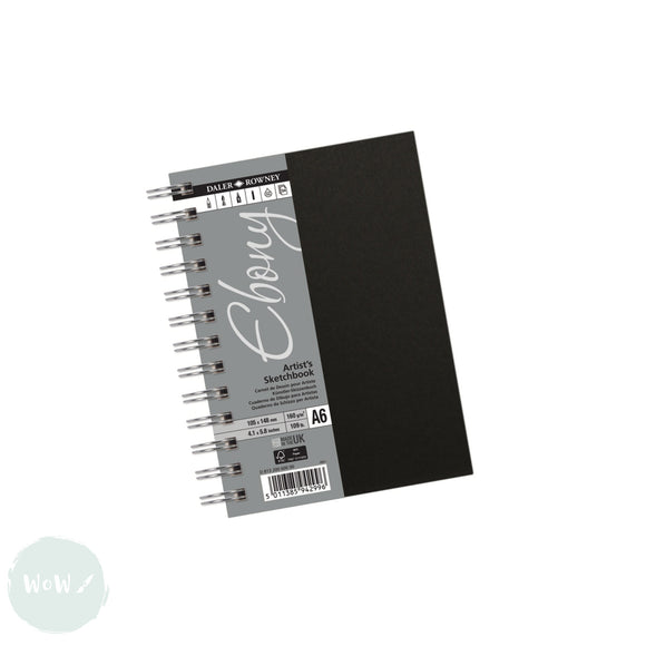 HARDBACK SKETCHBOOK - Spiral Bound - Daler Rowney - EBONY -  A6 - PORTRAIT - 150gsm