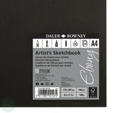 HARDBACK SKETCHBOOK - Square Bound - Daler Rowney - EBONY -  A4 PORTRAIT - 160G - 54 sheet