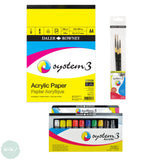 Acrylic Paint Set- Daler Rowney SYSTEM3 INTRODUCTION SET - BUNDLE (10  x 22ml tubes, A4 Pad & Brushes)