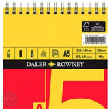 CARTRIDGE PAPER PAD - Spiral Bound - Daler Rowney - RED & YELLOW  - 150gsm White -A5