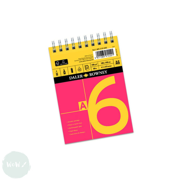 CARTRIDGE PAPER PAD - Spiral Bound - Daler Rowney - RED & YELLOW  - 150gsm White -A6