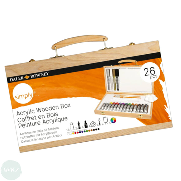 Acrylic Paint Set- Daler Rowney SIMPLY -  WOODEN BOX 26 Piece SET