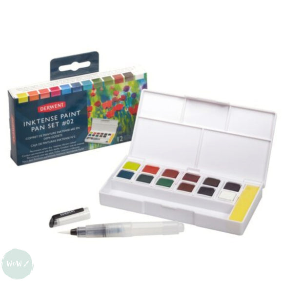 Watercolour Paint Sets - Derwent - INKTENSE - Paint Pan Set & Waterbrush Pen - PALETTE No.2