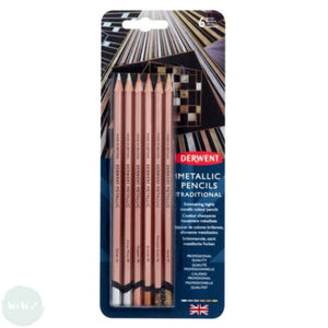 Pencil Sets - DERWENT - 6 Pencil Blister Pack TRADITIONAL METALLIC Colours