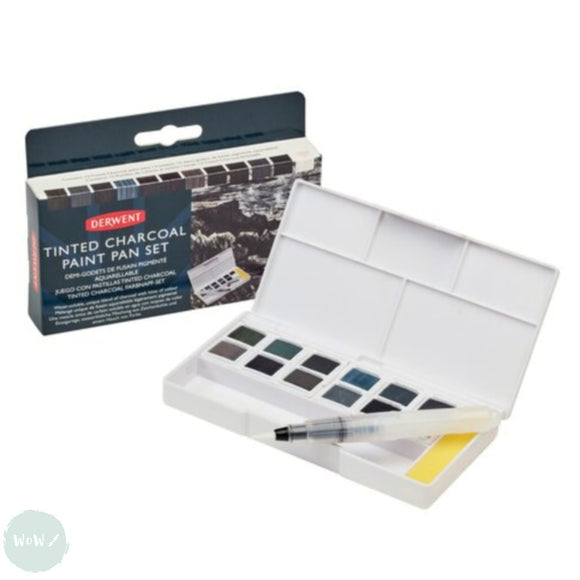 Watercolour Paint Sets - Derwent - TINTED CHARCOAL - Paint Pan Set & Waterbrush Pen