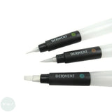 Water Brush Pen SET - DERWENT Set of 3 - Fine, Medium & Flat