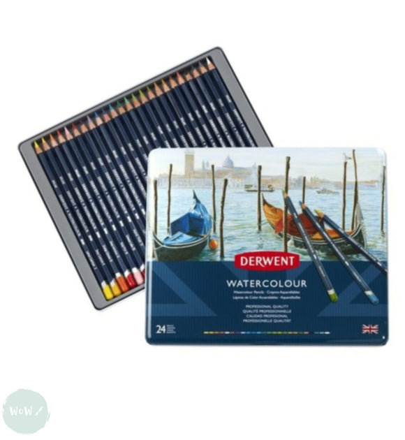 Watercolour Pencil Sets - DERWENT - Tin of 24 - INC. FREE WATER BRUSH WORTH £9.49