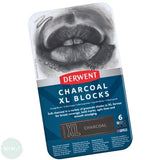 COMPRESSED SKETCHING STICKS - DERWENT - XL Blocks - CHARCOAL - 6 Assorted Grades - Tin