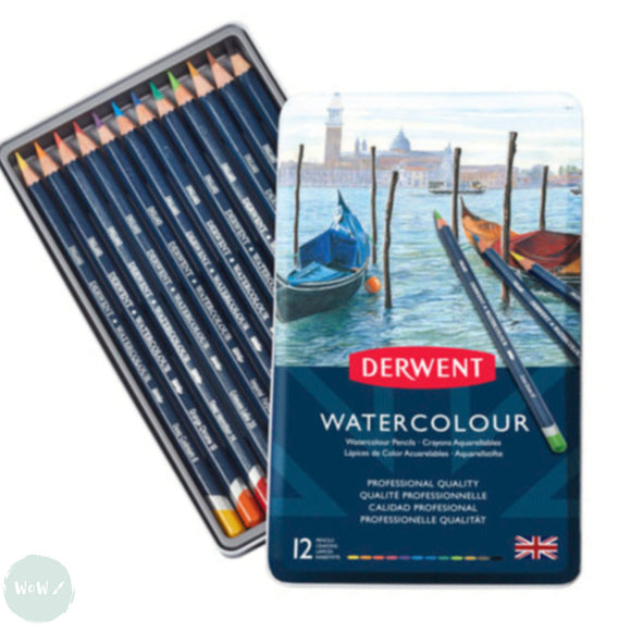 Watercolour Pencil Sets - DERWENT - Tin of 12 INC. inc. FREE Waterbrush Pen WORTH £10.19
