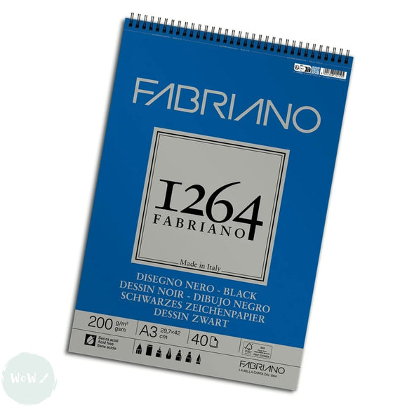 BLACK PAPER - Pad -SPIRAL BOUND - Fabriano - 1264 -200gsm -A3
