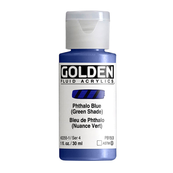 ARTISTS ACRYLIC PAINT - Golden FLUID - 30ml (1.US fl.oz)- Phthalo Blue (Green Shade)  IV