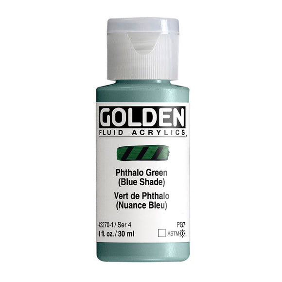 ARTISTS ACRYLIC PAINT - Golden FLUID - 30ml (1.US fl.oz)- Phthalo Green (Blue Shade)  IV