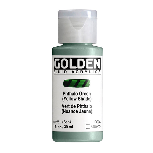 ARTISTS ACRYLIC PAINT - Golden FLUID - 30ml (1.US fl.oz)- Phthalo Green (Yellow Shade).  IV