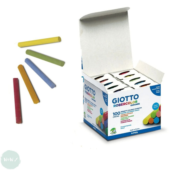 DUSTLESS CHALK - GIOTTO Robercolor Coated Chalk x 100 Assorted sticks (10 COLOURS)
