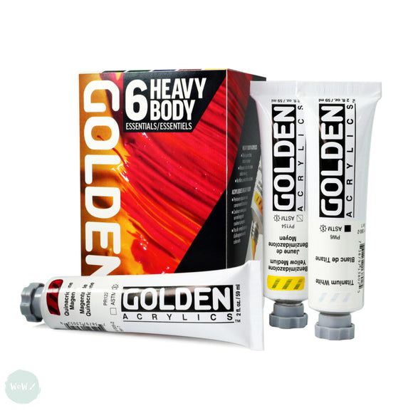Acrylic Paint Set- Golden HEAVY BODY - ESSENTIALS SET - 6 assorted 59ml tubes