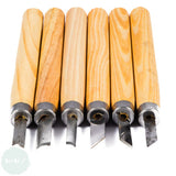 BLOCK / LINO PRINTING - CUTTING TOOL – 6 assorted blades & Wooden Handle