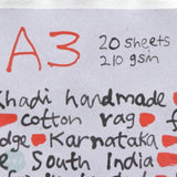 Khadi 100% cotton handmade Artists’ paper - 20 sheet pack - 210gsm - A3