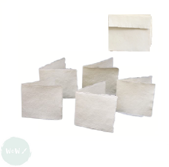 Watercolour Paper Blank Greeting Cards & Envelopes - 7.5 x 7.5 cm SQUARE hand made paper PACK of 5
