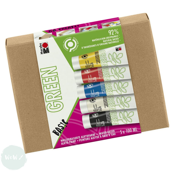 PAINT SET - Water-based - ALKYD - Marabu GREEN - BASIC - 5 x 100ml tubes