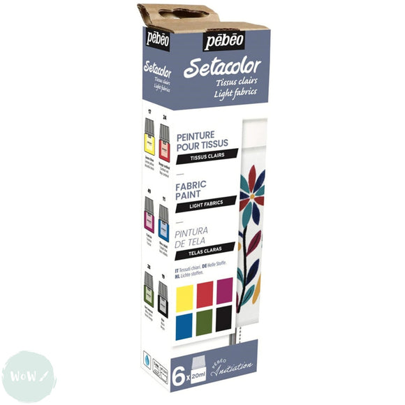 Fabric Paint - Pebeo SETACOLOR INITIATION Set - Light Fabrics - 6 x ASSORTED 20 ml BOTTLES