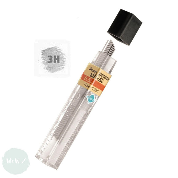 MECHANICAL Pencil - 0.5mm - PENTEL Super Hi-Polymer - SINGLE TUBE OF 12 LEADS - 3H