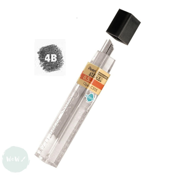 MECHANICAL Pencil - 0.5mm - PENTEL Super Hi-Polymer - SINGLE TUBE OF 12 LEADS - 4B