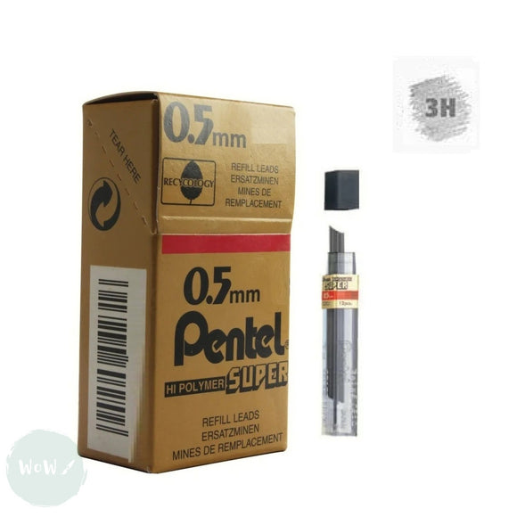 MECHANICAL Pencil - 0.5mm - Pentel Super Hi-Polymer Refill Leads  - BOX OF 12 x 12 LEADS (144) - 3H