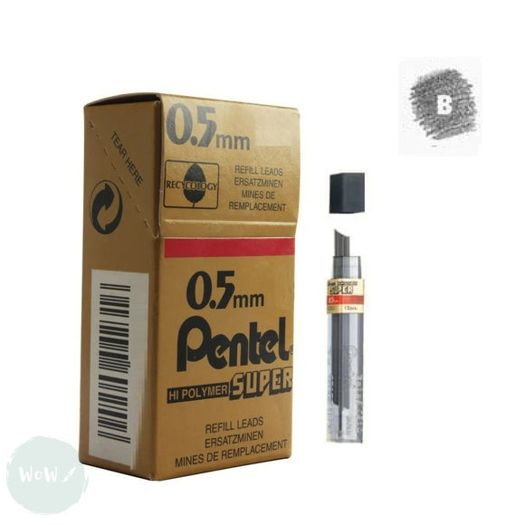 MECHANICAL Pencil - 0.5mm - Pentel Super Hi-Polymer Refill Leads  - BOX OF 12 x 12 LEADS (144) - B