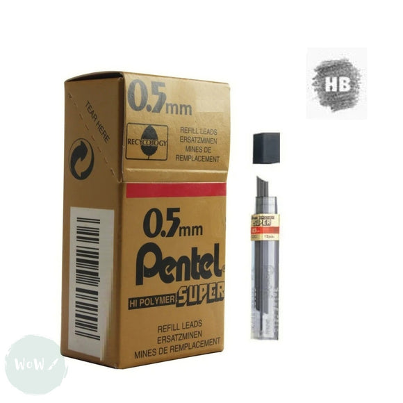 MECHANICAL Pencil - 0.5mm - Pentel Super Hi-Polymer Refill Leads  - BOX OF 12 x 12 LEADS (144) - HB