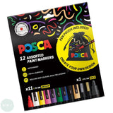 PAINT MARKER - POSCA - Set - 11  x PC-5M & 1 x PC-7M plus free pen pouch - STANDARD Colours