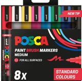 PAINT MARKER - POSCA - Brush Tip - PC-5BR - 1 -4 mm FLEXIBLE TIP - Standard Colours - 8 set