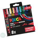 PAINT MARKER - POSCA - Brush Tip - PC-5BR - 1 -4 mm FLEXIBLE TIP - Standard Colours - 8 set