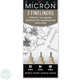 Fineliner Pigment Pen Set - SAKURA Pigma Micron - 3 Black assorted - 02, 04, 08