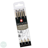 Fineliner Pigment Pen Set - SAKURA Pigma Micron - 3 Black assorted - 02, 04, 08