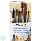 TRAVEL BRUSHES - SET - Raphael PRINCELIER DE VOYAGE - Precision & SoftAqua Mini Travel Brush Set - Bamboo roll, Round 0 & 2, Flat 0 & 2, Filbert 1, Mop 4